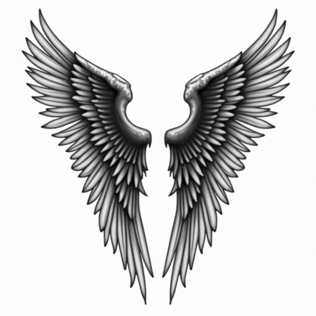 Angel wings with detailed feathersin authentic tattoo style, incorporating traditional modifications, bold black outlines, solid color fills, featuring classic authentic elements - Variation 3
