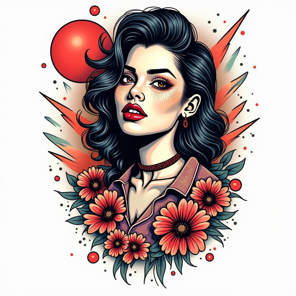 Leoin pop art style tattoo, featuring bold and vibrant colors, exaggerated outlines, iconic imagery, inspired by comic books and speech bubbles, comic book characters, retro pop culture - Variation 2