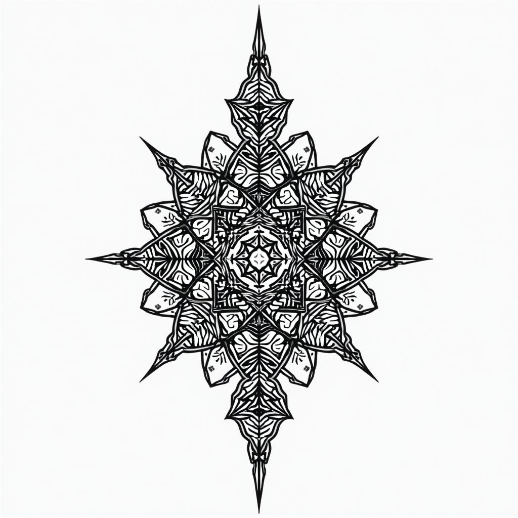 Norse runes for protection, good luck, abundance, and love all in one design. in geometric style tattoo, blending hexagons, mandala-inspired patterns, symmetrical and fractal design, clean lines, sharp angles
