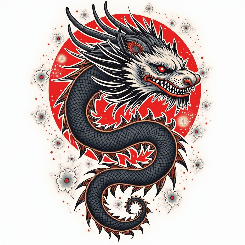 Vibrant pop artin japanese style tattoo, detailed tattoo, traditional japanese culture tattoo, mythology, 8k - Variation 4