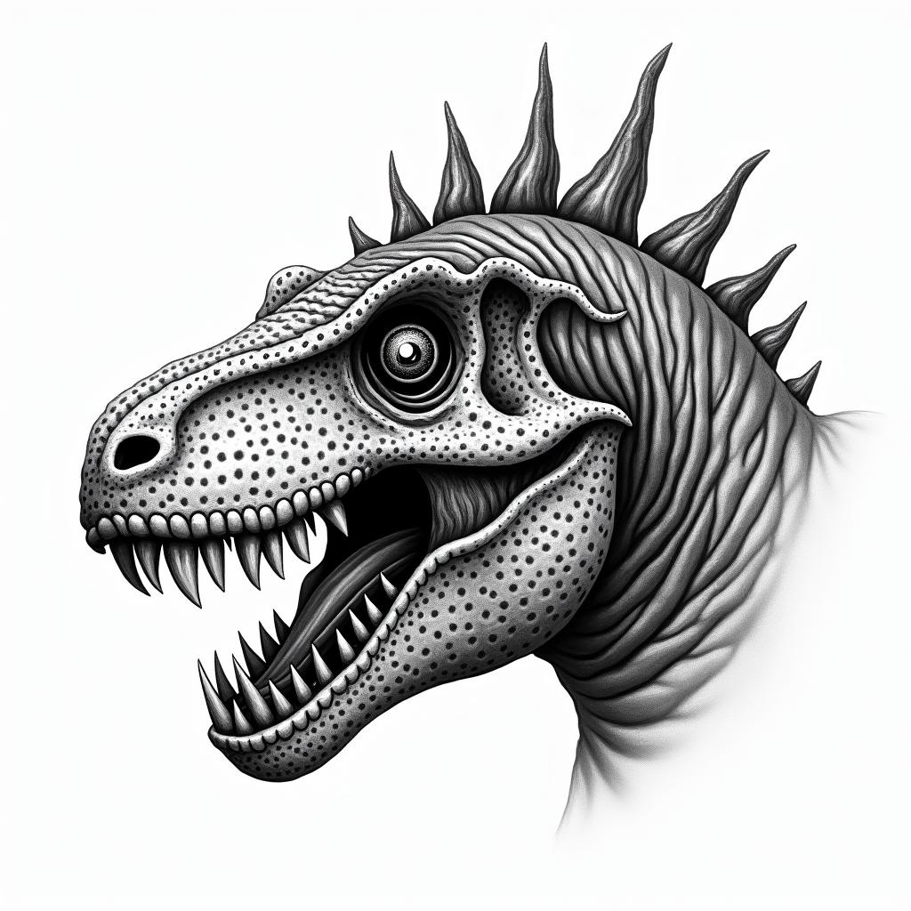 Scary dinosaur with skulls and the name Jaxon in the detailingin bohemian style tattoo, 8k - Variation 4