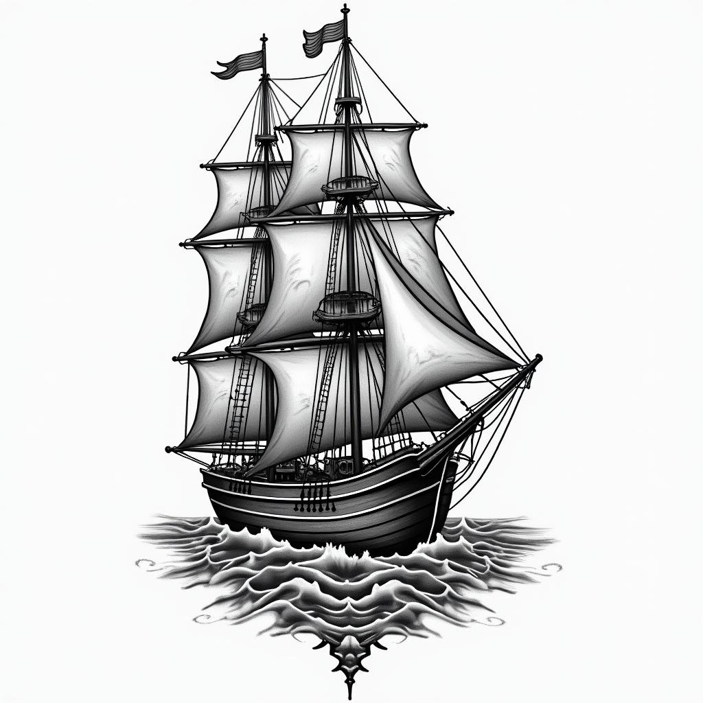 Vibrant nautical themehigly detailed tattoo - Variation 6
