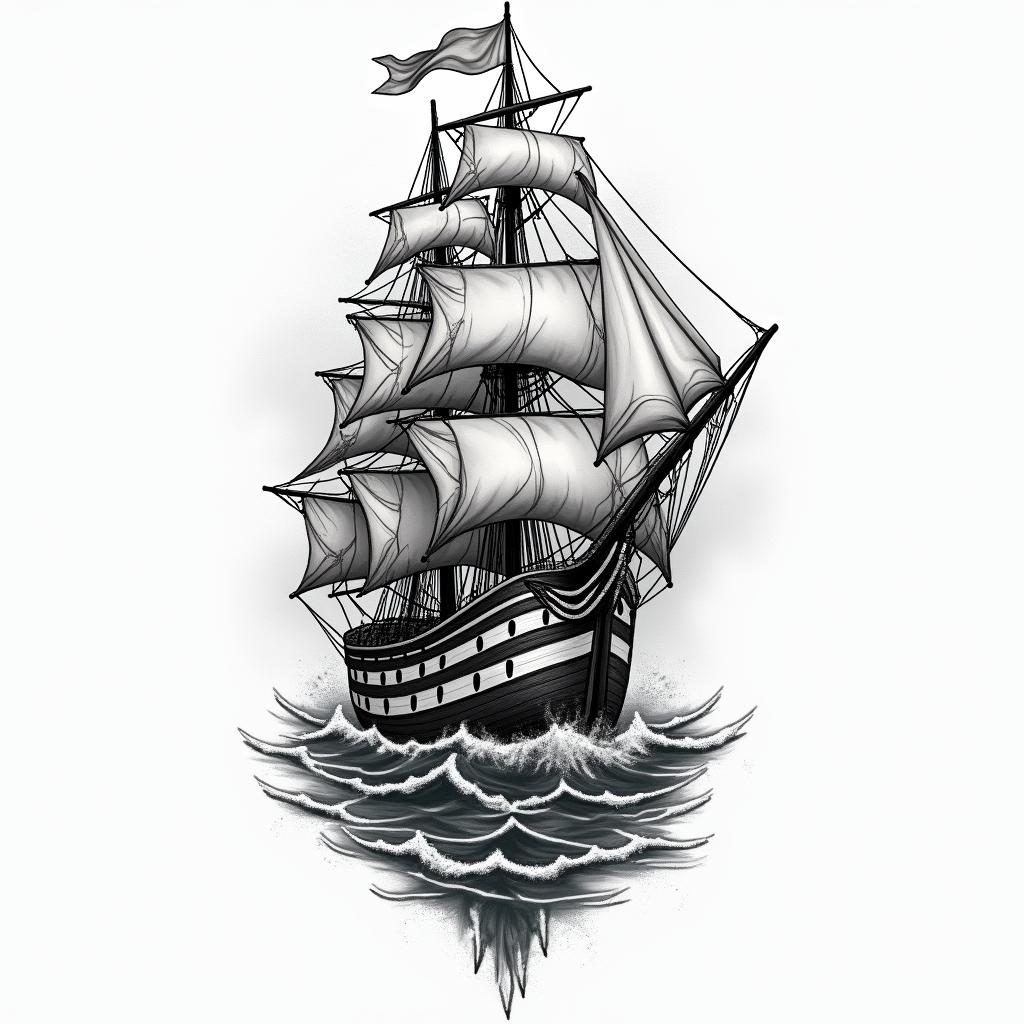 Vibrant nautical themehigly detailed tattoo - Variation 7