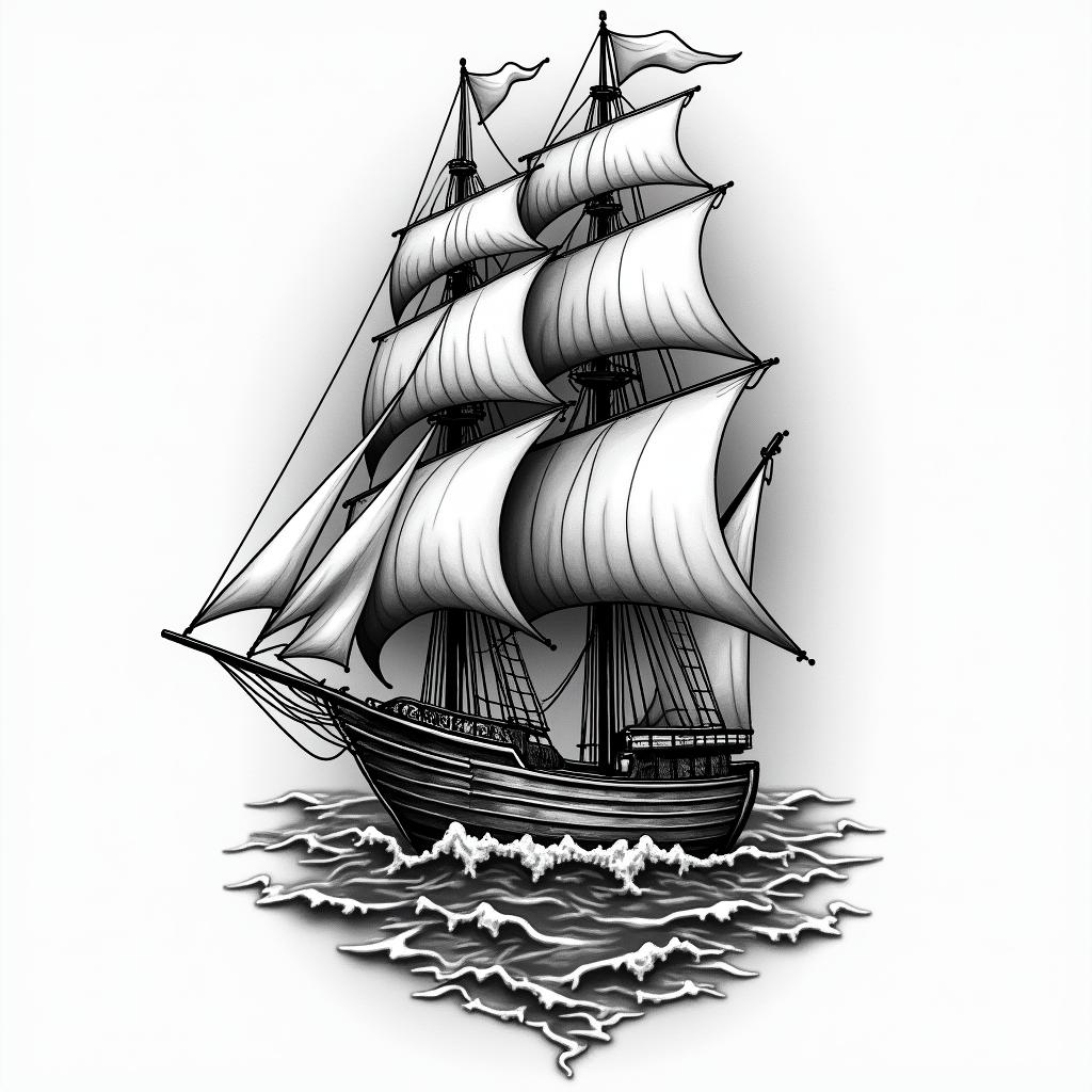 Vibrant nautical themehigly detailed tattoo - Variation 5