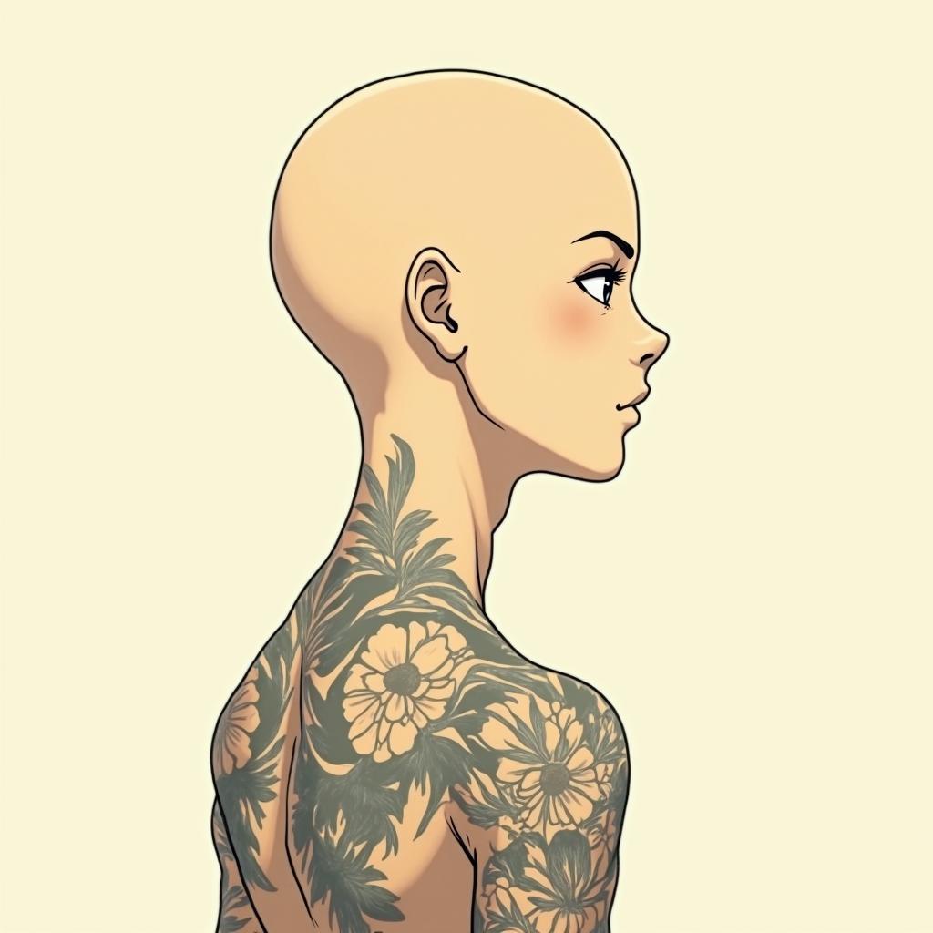 ChelseaGhibli, Studio Ghibli aesthetic, hand-drawn anime style, retro nostalgic atmosphere, retro soft pastel color palette with earthy tones, retro Japanese cinematic shot, yellow tint effect, bald character, smooth surface, anime shadow 90's anime style