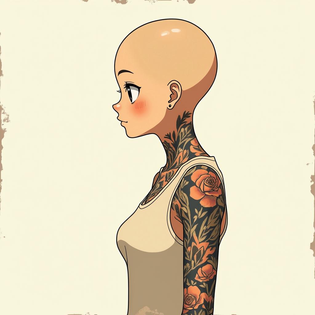 ChelseaGhibli, Studio Ghibli aesthetic, hand-drawn anime style, retro nostalgic atmosphere, retro soft pastel color palette with earthy tones, retro Japanese cinematic shot, yellow tint effect, bald character, smooth surface, anime shadow 90's anime style - Variation 4