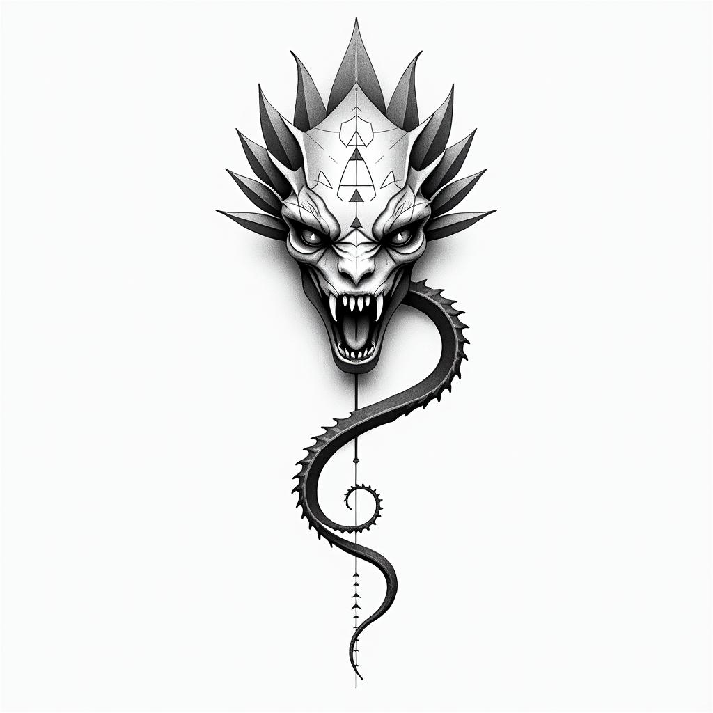 Medusain minimalist style tattoo, featuring simple shapes and fine lines, with minimal shading and details, tiny triangles, creating a sense of balance and harmony - Variation 2