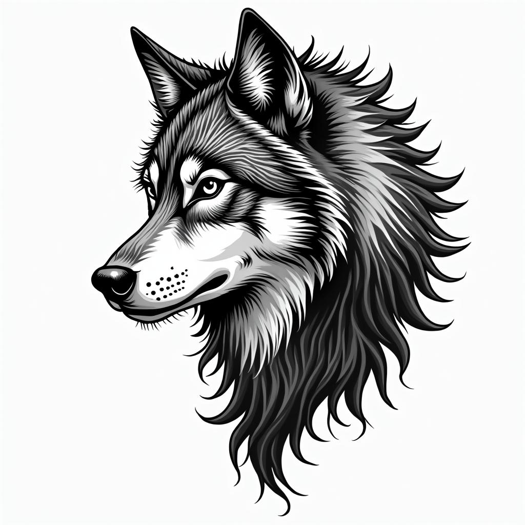 Graphic wolf womanin new school tattoo, pop culture, modern, detailed tattoo, illustrative - Variation 2