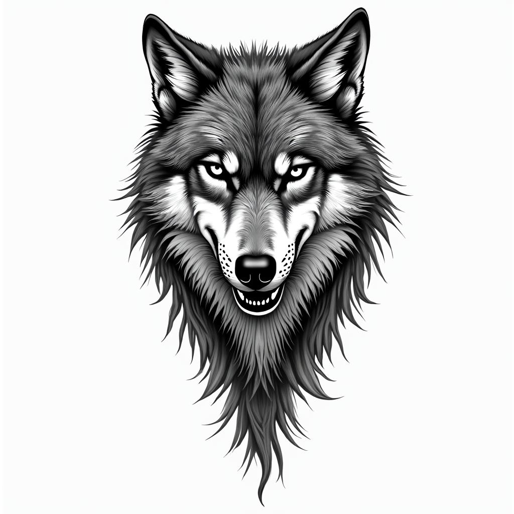 Graphic wolf womanin new school tattoo, pop culture, modern, detailed tattoo, illustrative - Variation 3