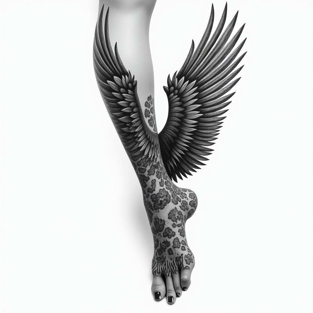Wing tattoo on ankle/leghigly detailed tattoo - Variation 13