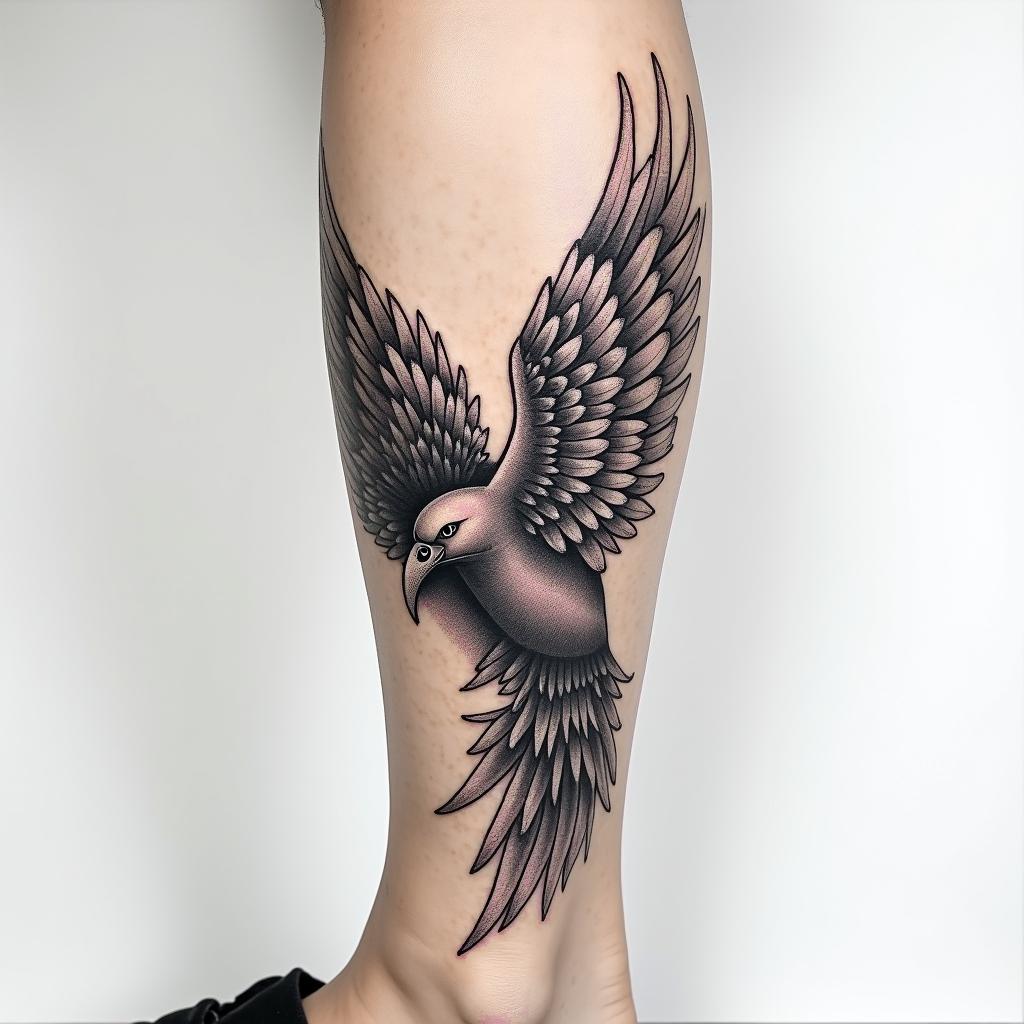Wing tattoo on ankle/leghigly detailed tattoo - Variation 14