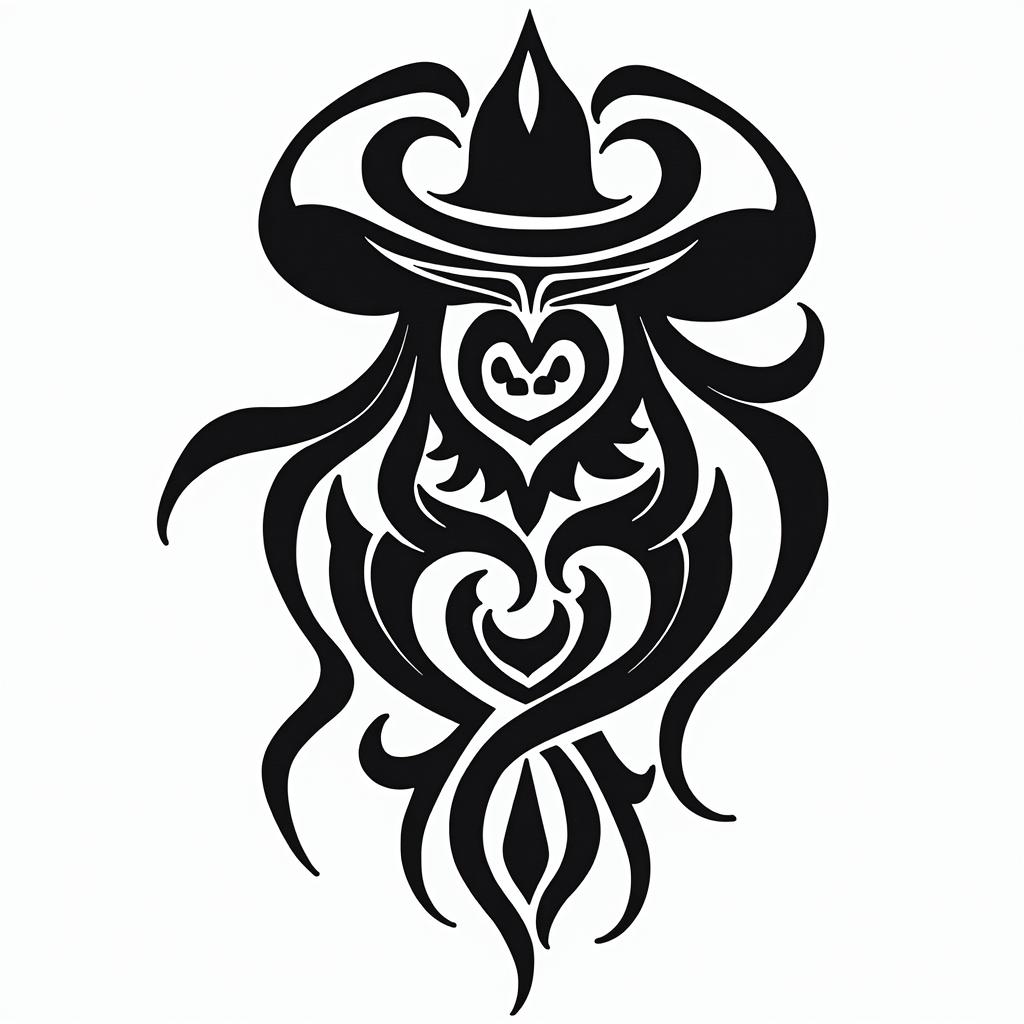 Cowboy and Indian designin tribal tattoo style, featuring bold and black geometric shapes, curved lines, intertwine and flow seamlessly, creating a powerful and symbolic design, polynesian and maori styles - Variation 4