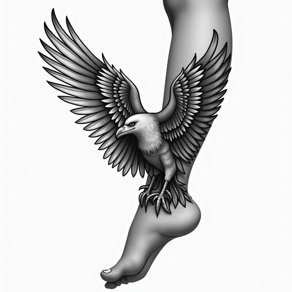 Wing tattoo on ankle/leghigly detailed tattoo - Variation 15