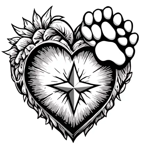 A heart with a star in the middle of the heart and a paw over the right upper side of the heart - Variation 2