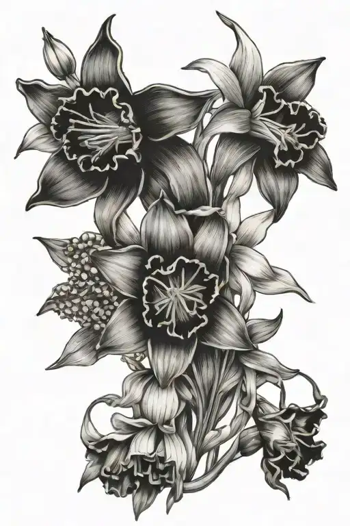 daffodil, sweet pea, lily of the valley birth flowers bouquet - Variation 2