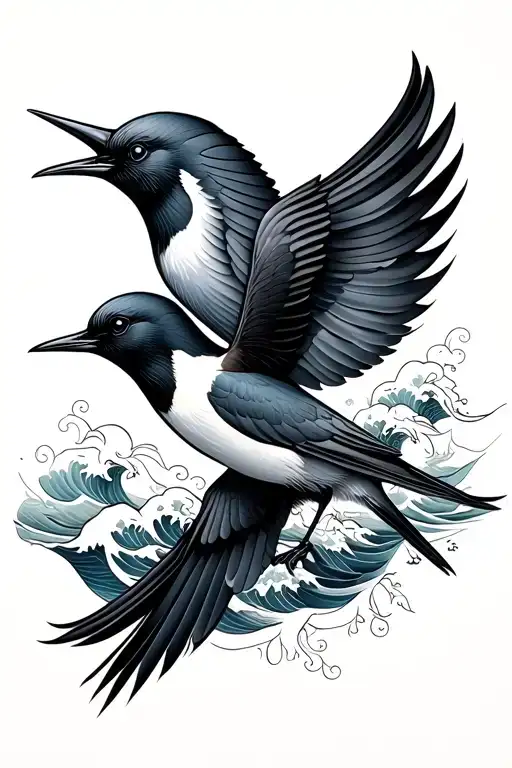 swallow birds japanese waves