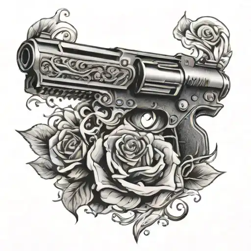 s3xy piwerful hand gun on my thigh tattoo - Variation 2