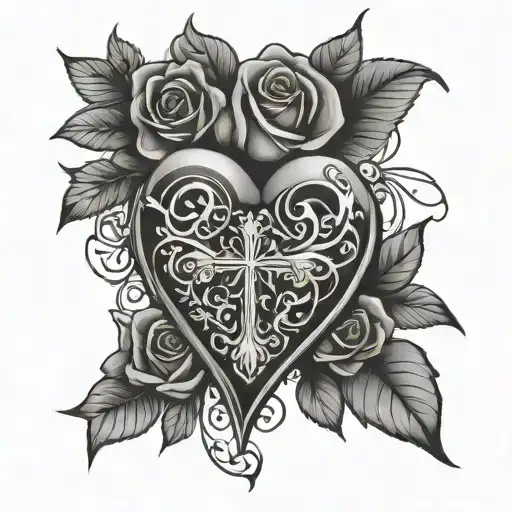 Heart shape, Rose flower,Cross - Variation 3