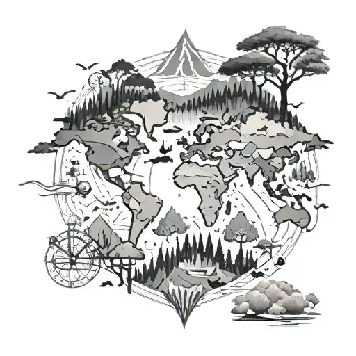 An intricate map of the world with nature elements like trees and animals - Variation 2