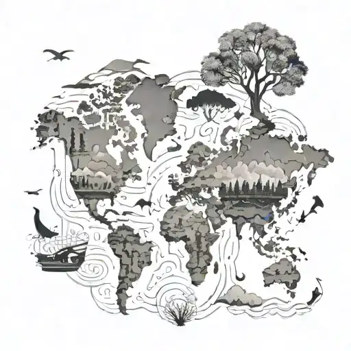 An intricate map of the world with nature elements like trees and animals - Variation 3