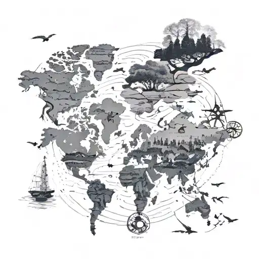 An intricate map of the world with nature elements like trees and animals - Variation 4