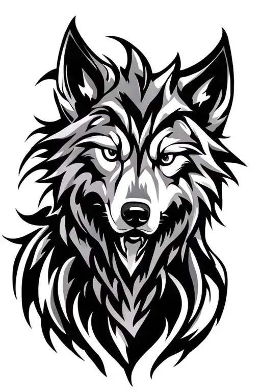 wolf head tribal design - Variation 2