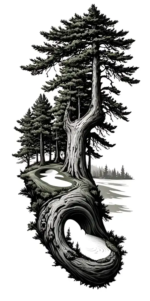 pine forest wrap around tree golf course family - Variation 2