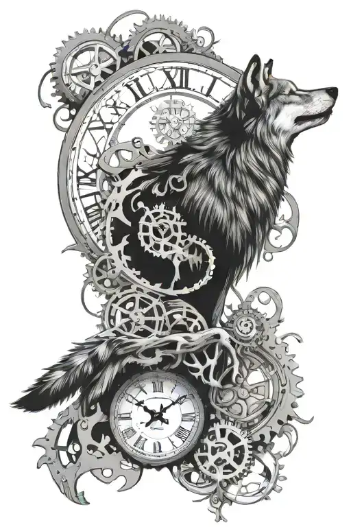 clock, wolf, gears, memory - Variation 2