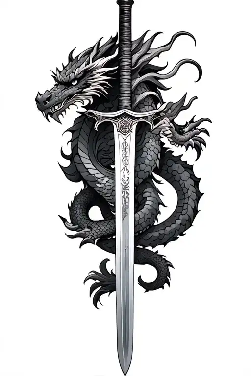 dragon wrapped around a katana sword - Variation 2