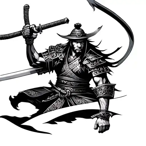 slim samurai warrior wielding his swords - Variation 2