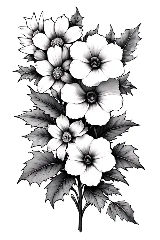 aster, morning glory and holly and narcissus flowers