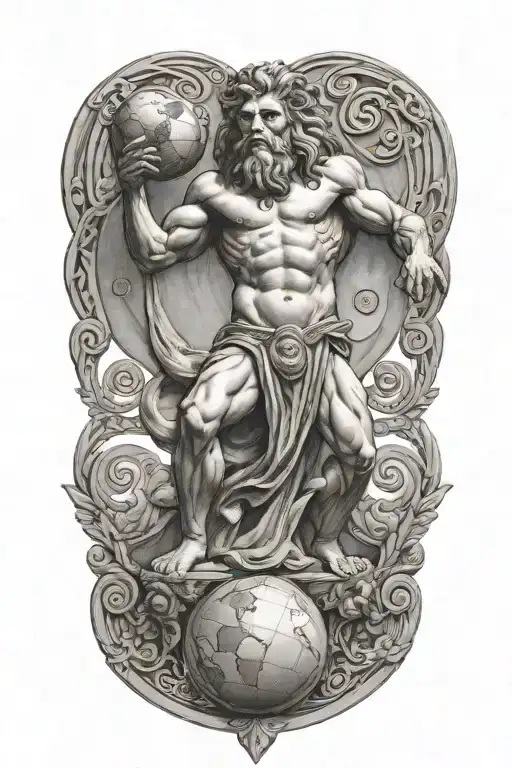 Atlas Holding The World With Lion Greek God with celtic tattoos - Variation 2