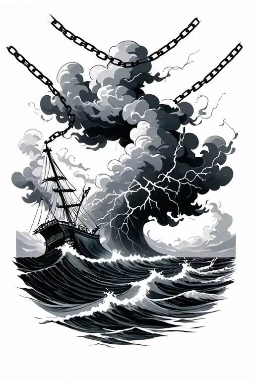 stormy ocean crashing lighting clouds surrounding with chains  - Variation 2