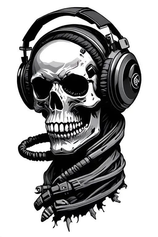 space skull wearing headphones