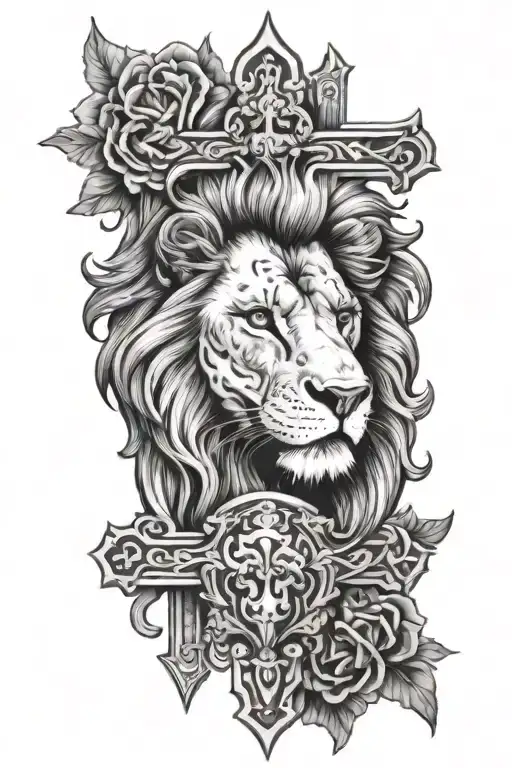 cross with lion roaring