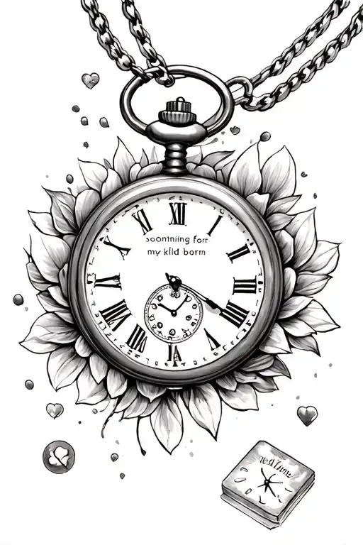 pocket watch surrounded with something for my kid being born - Variation 2