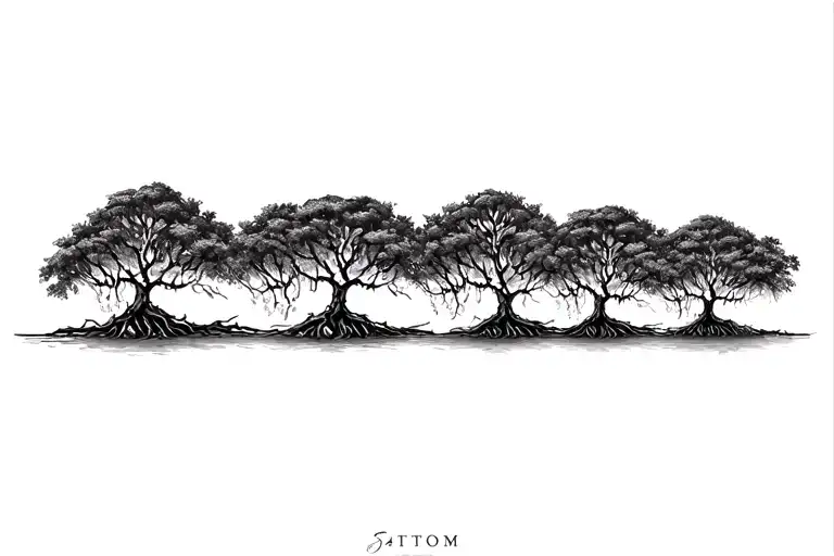 group of red mangroves trees roots showing, naturally accurate, fine line