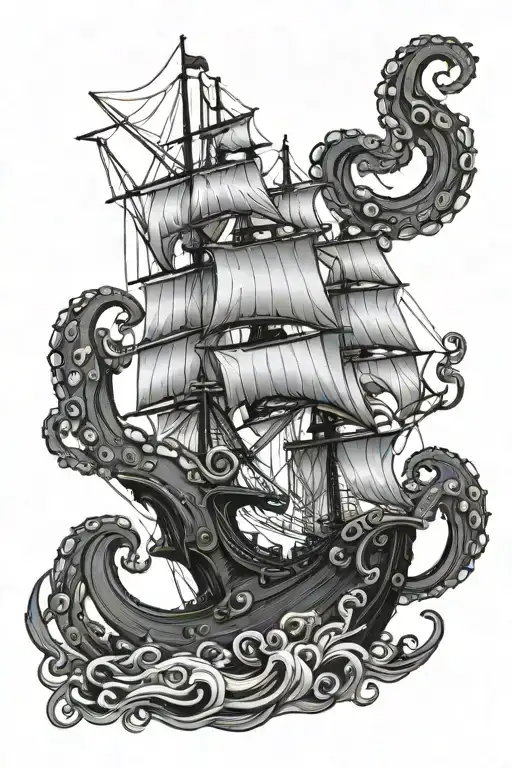 octopus ship sailing - Variation 2