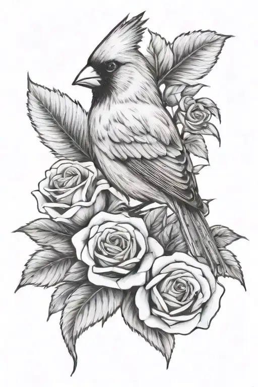 cardinal perched on roses memorial piece with Jesus - Variation 2