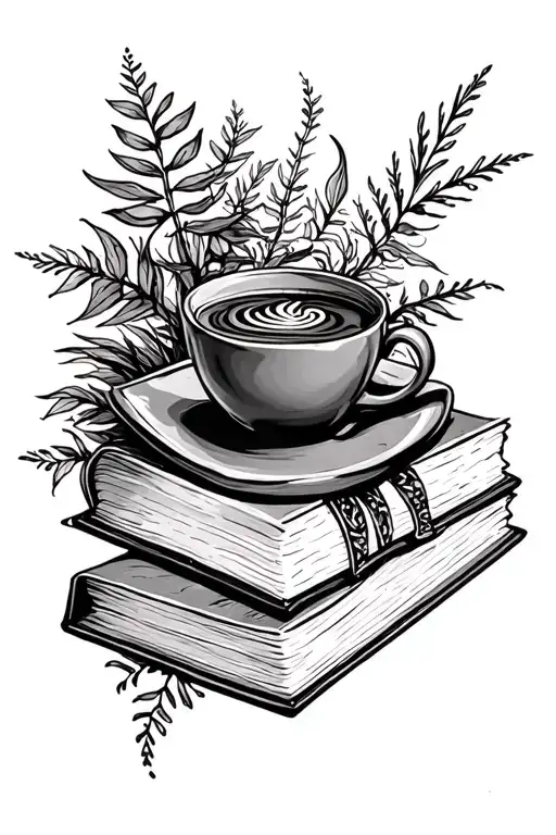 book with coffee cup surrounded by plants or erbs - Variation 2