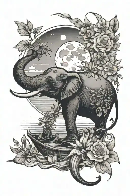 boat, ocean, moon, liberia, flowers, elephant - Variation 2