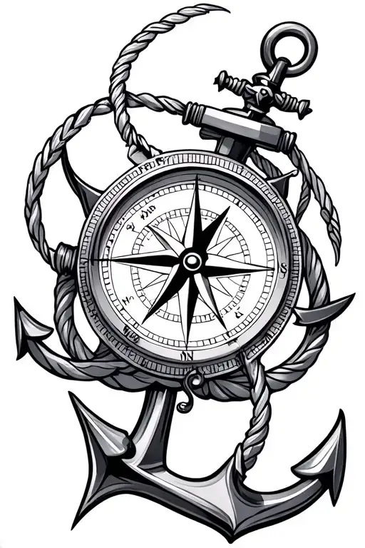 compass with anchor intertwined - Variation 2