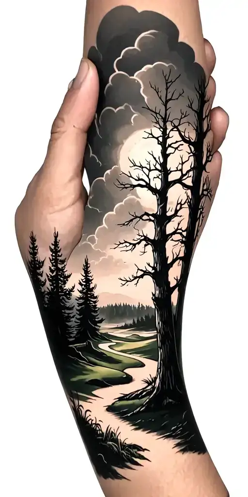 creepy forest scene with stormy sky golf course golf ball