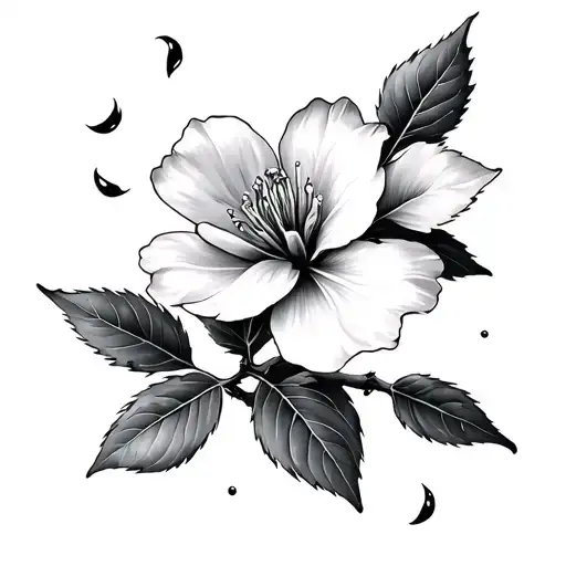 Cherry tree flower with a leaf falling - Variation 2