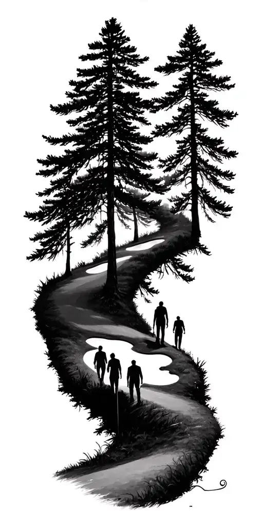 pine forest wrap around tree golf course family shadow figures