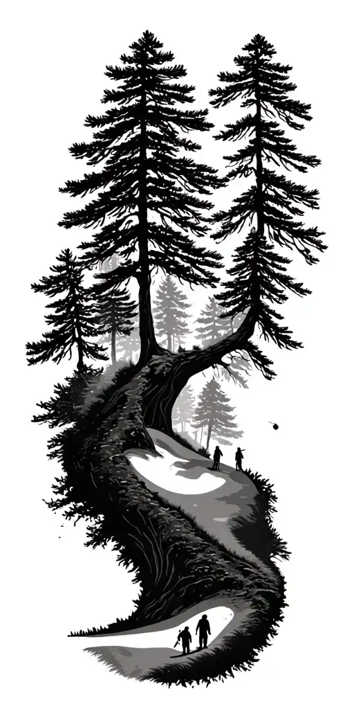 pine forest wrap around tree golf course family shadow figures - Variation 2