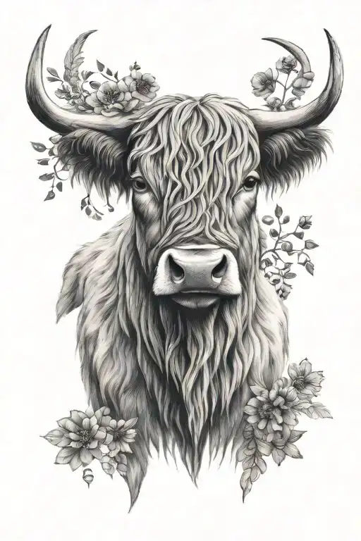 Highland cow head, bear head, fox head, nature inspired tattoo