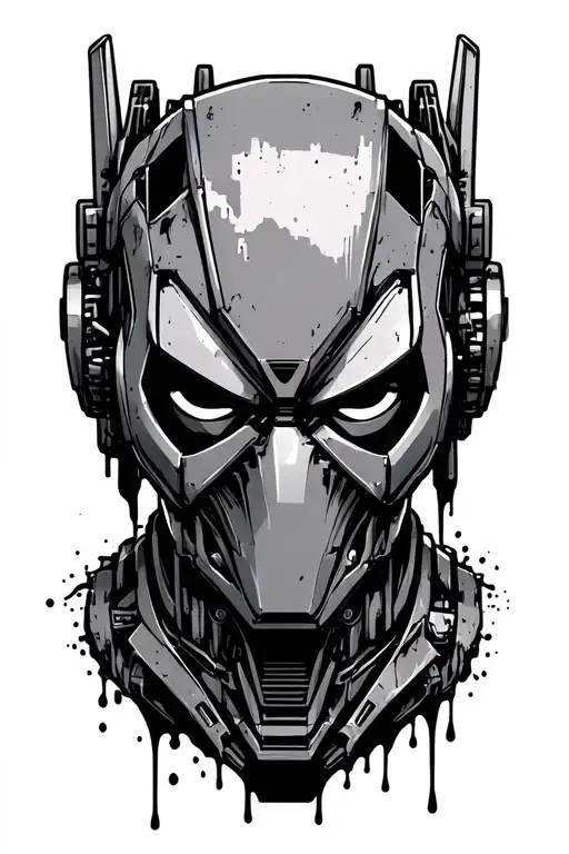 robot bust, in the style of Dead Pool, transformers with an excavator, dripping grease,cybernetyczny chaos