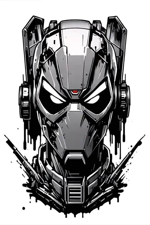 robot bust, in the style of Dead Pool, transformers with an excavator, dripping grease,cybernetyczny chaos - Variation 2