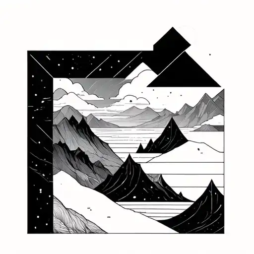 geometrical trippy scenery tattoo - Variation 2